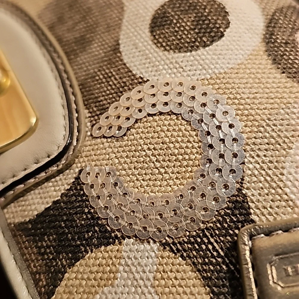 Coach Kristin Embellished Large Clutch Art Deco OP  Leather Multi Tan print EUC - Picture 14 of 16